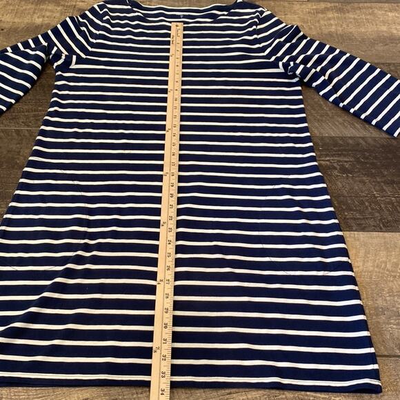 GARNET HILL Navy Blue White Stripe Midi Dress 16 - Picture 6 of 9
